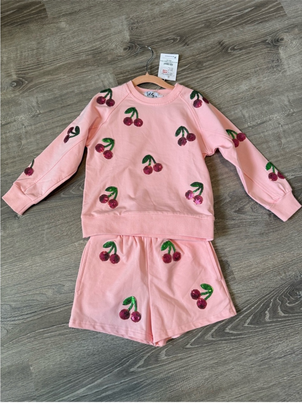 Lola + The Boys Pink Sequin Cherry Pajama Set